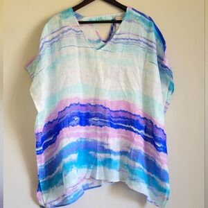 CHICO'S 100% Linen Beachy Summer Cover Up Top Size XL Oversized Poncho